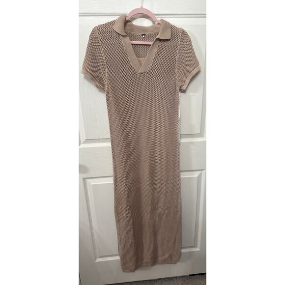 NWT Young, Fabulous,& Broke Faye Crochet Maxi Dress in Sandstone Mineral Wash, S - Picture 6 of 15